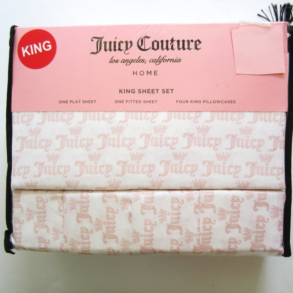 Juicy Couture Crown Pink White King Sheet Set - Picture 1 of 5
